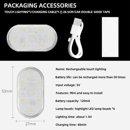 Mini Wireless Car LED Touch Light | Magnetic Induction USB Rechargeable