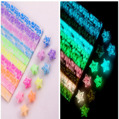 210 Sheets Luminous Origami Stars Paper | 10 Colors Glow in the Dark Lucky Star Strips for DIY Craft