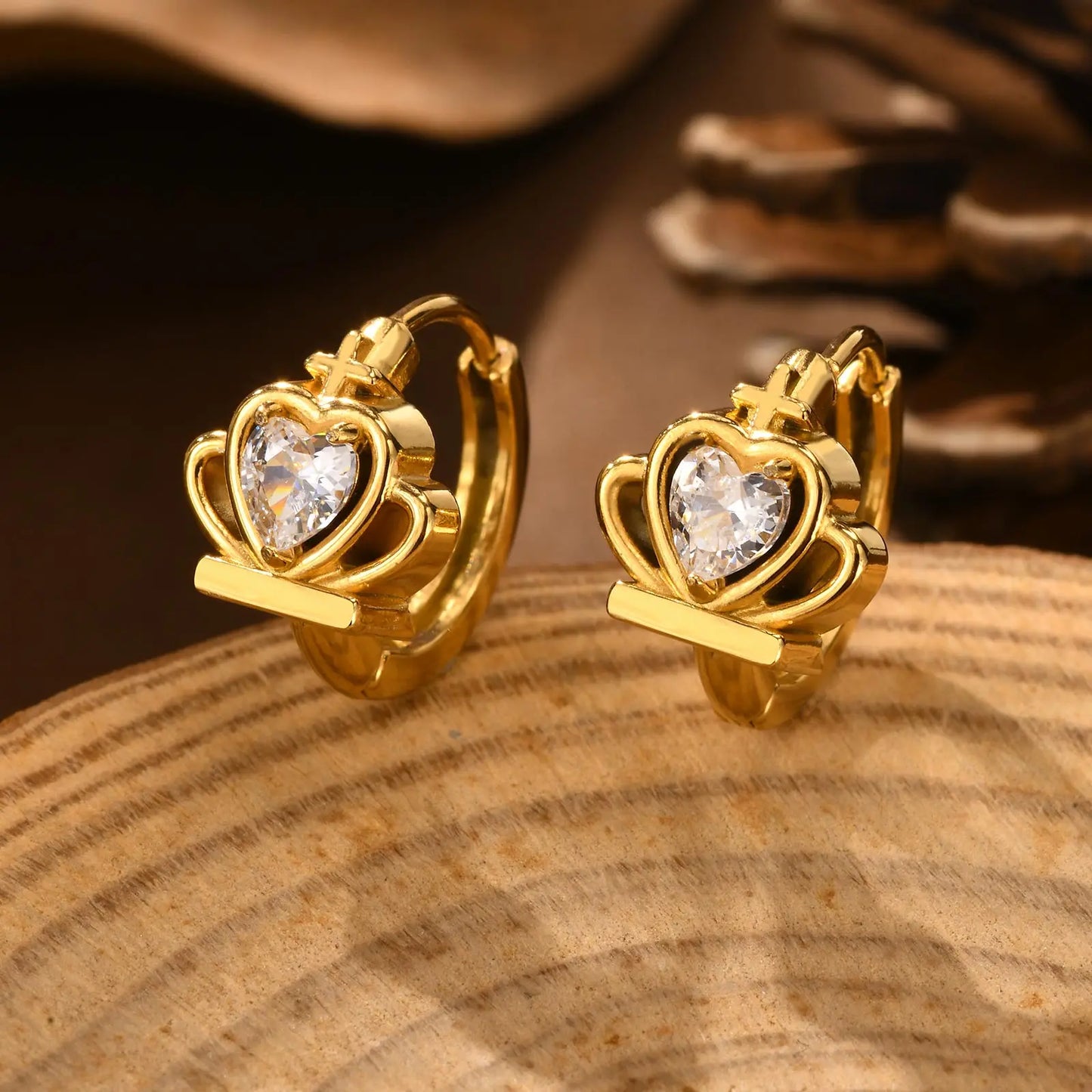 Heart-Shaped Zircon Earrings for Women | Stainless Steel Gold Hoop Earrings