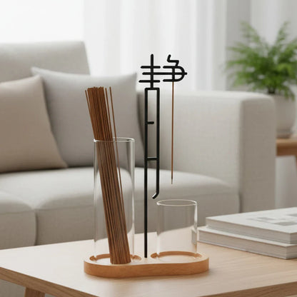 Porte-encens chinois Jing anti-cendres volantes avec cendrier en verre et organiseur de bâtonnets d'encens Décoration intérieure