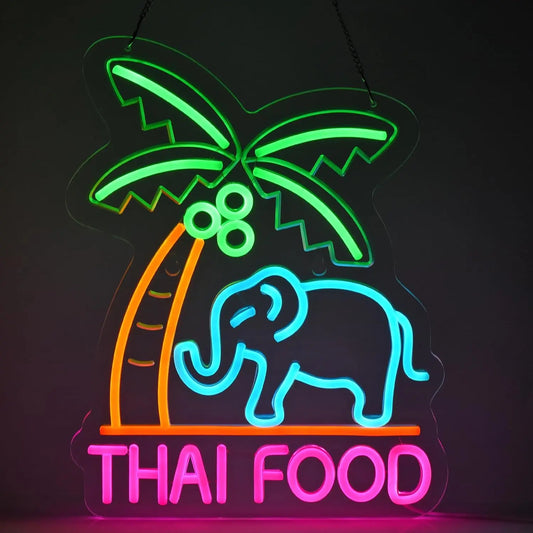 THAI FOOR Neon Sign LED Thailand Neon Light Sign for Shop Signage Shop Indoor Restaurant Bar Sign Shop Decoration USB Powered