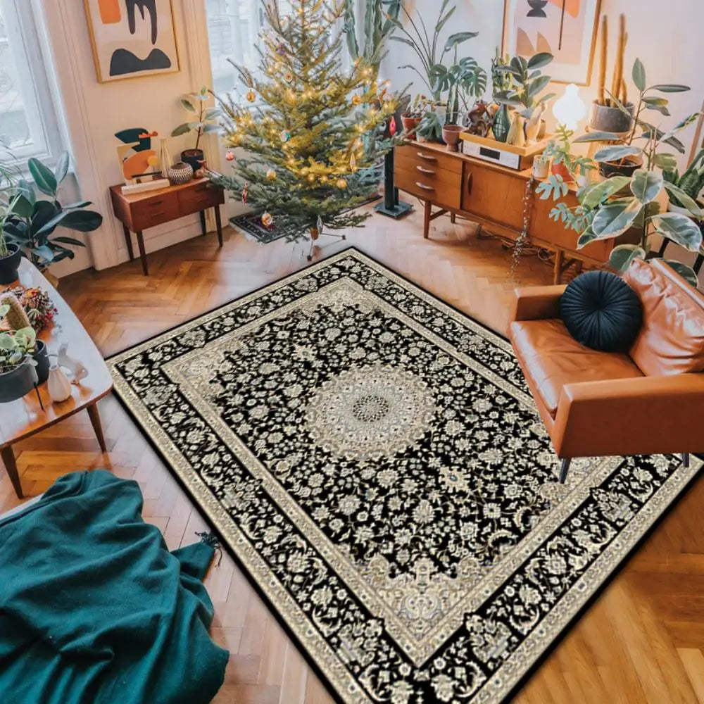 VIKAMA Alfombra nórdica grande para sala de estar, estilo retro, alfombra de dormitorio, decoración del hogar marroquí, sofá, mesa de té, alfombra de área grande