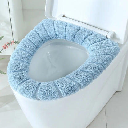 Winter Warm Toilet Seat Cover Mat Bathroom Toilet Pad Cushion with Handle Thicker Soft Washable Closestool Warmer Accessories