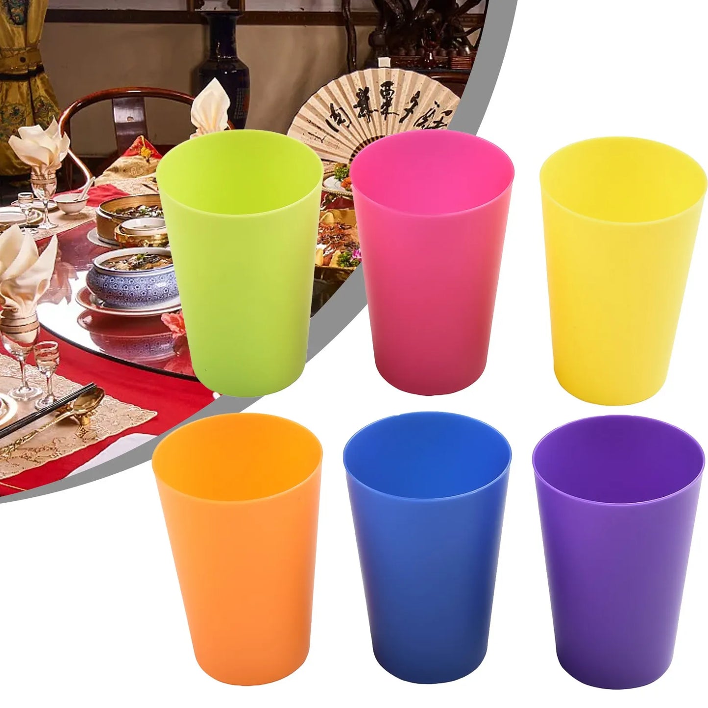 Colourful Plastic Cups Set of 6 | Microwave Safe Drinking Glasses for Juice, Coffee, and Water