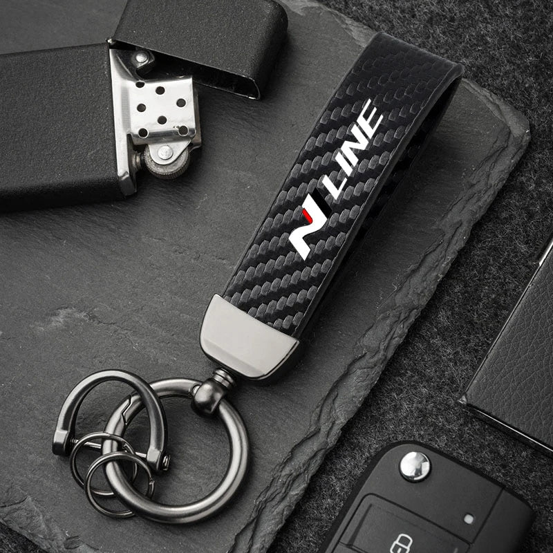 Carbon Fiber Style Keychain for Hyundai | Premium Microfiber Leather Key Ring
