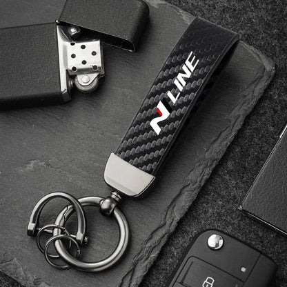 Carbon Fiber Style Keychain for Hyundai | Premium Microfiber Leather Key Ring