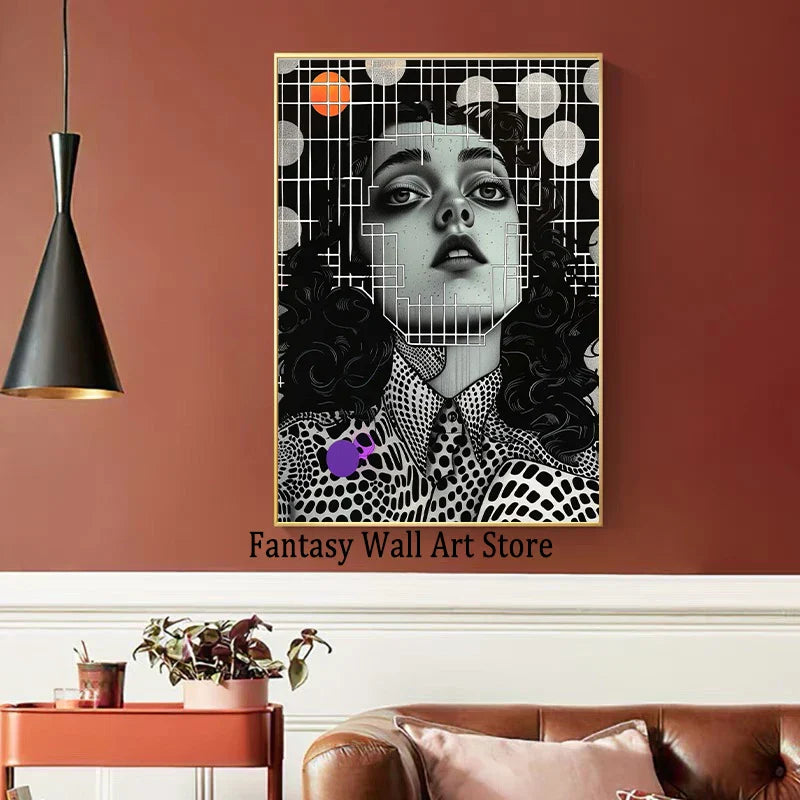 Tableau mural en toile « Grid Addiction » Art surréaliste Belle et unique impression de peinture Art mural abstrait moderne surréaliste Décoration murale en toile