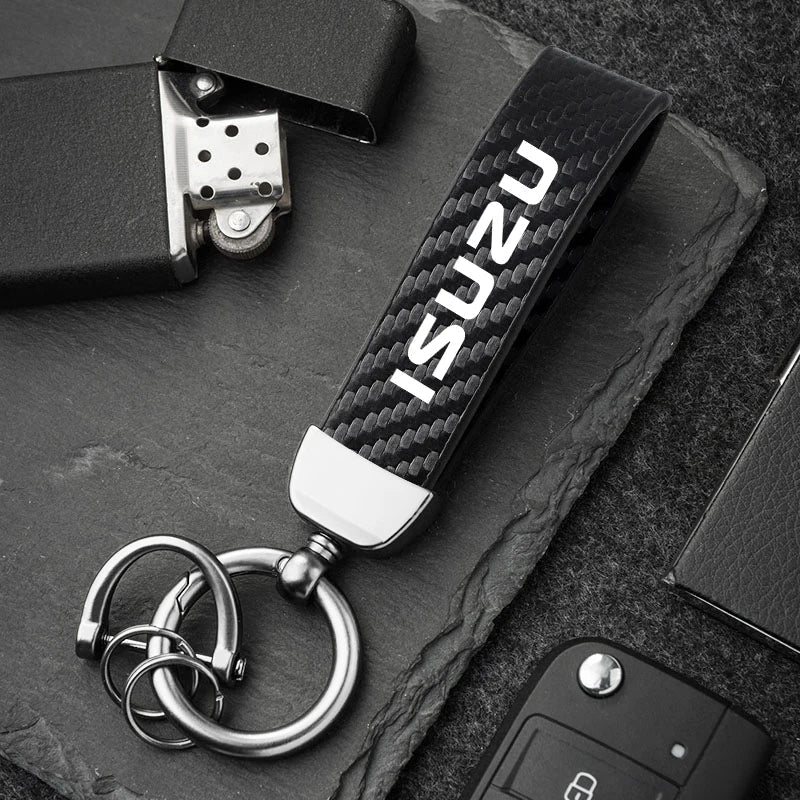 Isuzu Dmax Keychain with Microfiber Leather | Carbon Fiber Style Key Ring