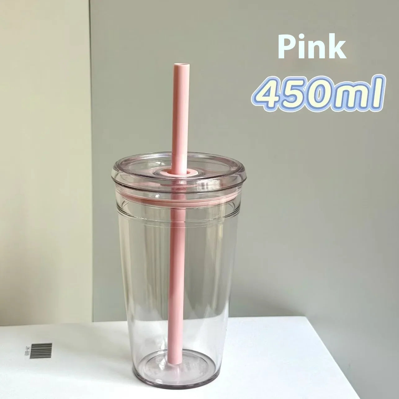 450ml Korean Style Straw Cup | Transparent Multi-Color Plastic Coffee Cup