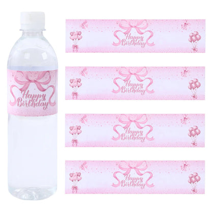 Pink Bow Bottle Stickers Happy 1st Birthday Party Decoration Kids Girl Wedding Birthday Party Supplies Favors Baby Shower Decor