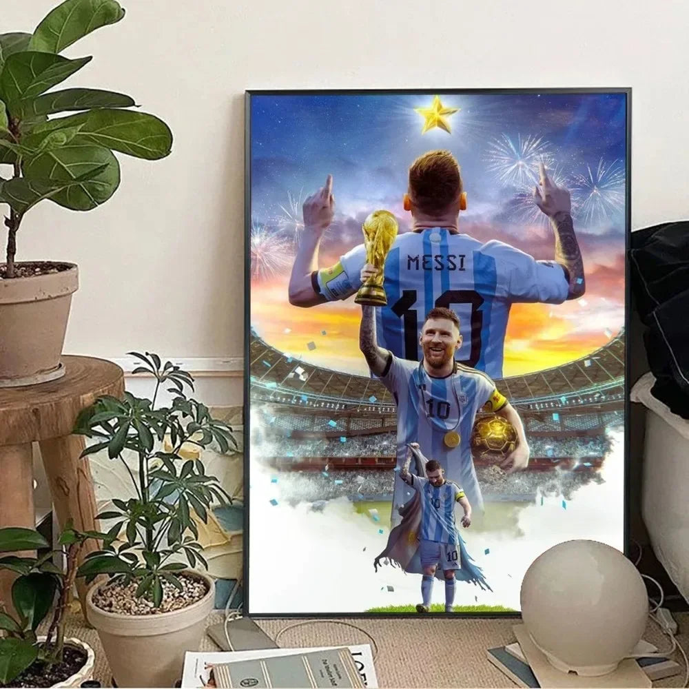 Clásico, Deportes - Rionel Messi - Fútbol, Arte de pared, Póster lienzo, Decoración para sala de estar y dormitorio, Arte de pared de estadio