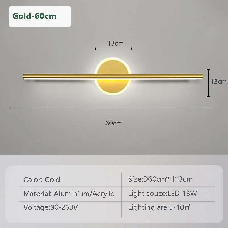 LED Mirror Front Wall Light – 40/60cm Gold Black Indoor Lamp for Bathroom & Bedroom