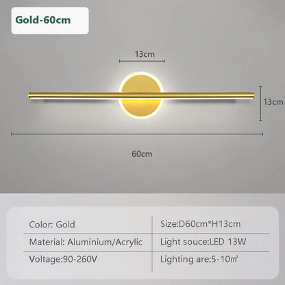 LED Mirror Front Wall Light – 40/60cm Gold Black Indoor Lamp for Bathroom & Bedroom