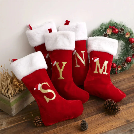 Chaussette de Noël Monogramme Brodé, Chaussette de Noël Festive pour la Famille à Suspendre à la Cheminée pour la Décoration de Fêtes de Noël
