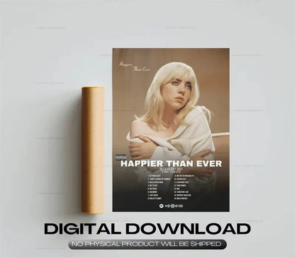 Rap Music Album Cover Happier Than Ever Poster Aesthetic Rapper Hip Hop Rock Canvas Wall Art Ideal for Room Decor