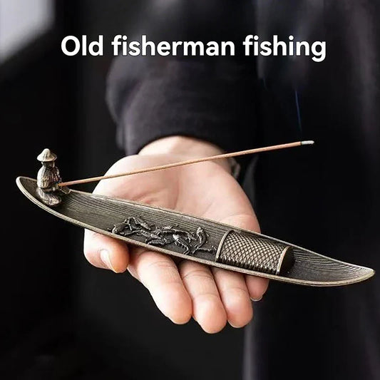 Quemador de incienso Pescador | Porta incienso decorativo de metal con forma de barco