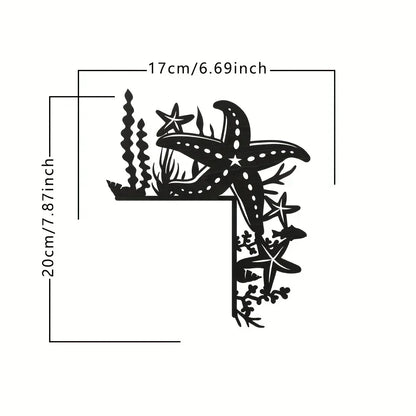 Black Metal Marine Animal Door Frame Decor - Turtle, Dolphin, Octopus, Seahorse & Starfish Patterns, Nautical Coastal Wall Art
