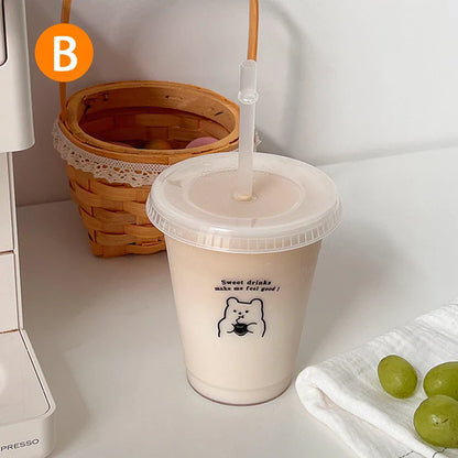 Cute Reusable Plastic Water Bottle with Straw | Portable Cold Cup for Coffee, Juice, & Milk Tea