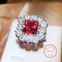 Red Zircon Paraiba Ring 925 Silver | Simple Geometry Cocktail Ring for Women