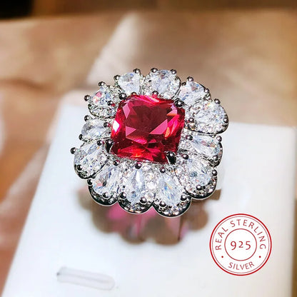 Red Zircon Paraiba Ring 925 Silver | Simple Geometry Cocktail Ring for Women