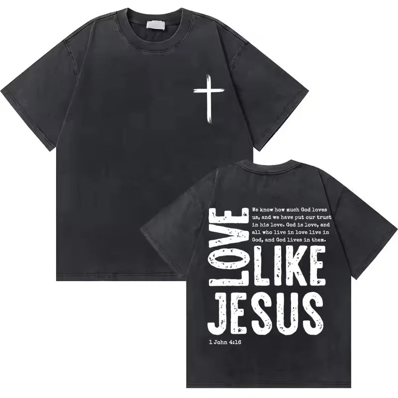 Washed Vintage Jesus Christian Graphic T-Shirt | Casual Oversized Bible Verse Tee