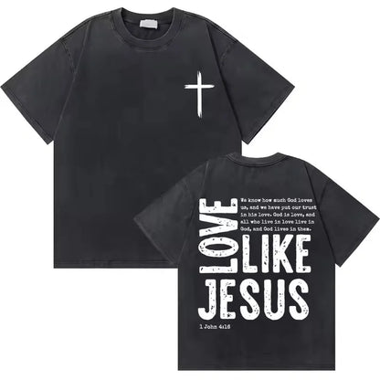 Washed Vintage Jesus Christian Graphic T-Shirt | Casual Oversized Bible Verse Tee