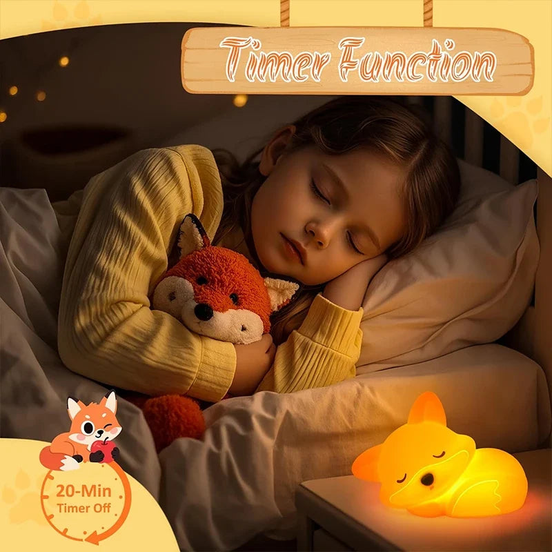 FoxyGlow | Squishy LED Fox Night Light with USB Rechargeable Nursery Decor