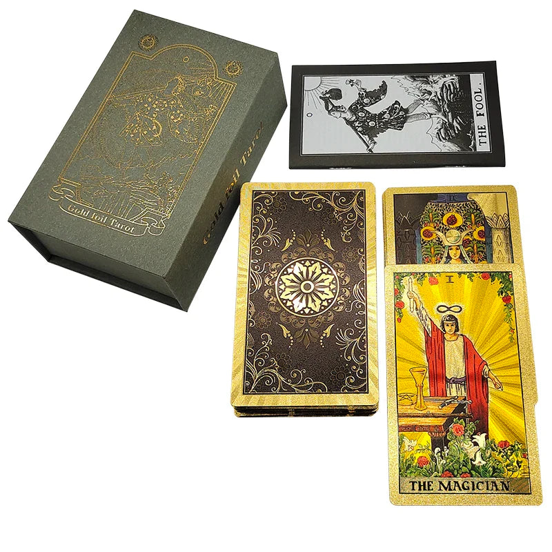 Le nouveau jeu de société de Tarot "The New Knight Laser Gold Foil" – Cartes de divination luxueuses en PVC, imperméables et résistantes à l'usure, avec marquage à chaud.