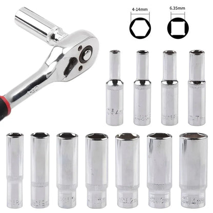 1/4 Hex Drive Deep Socket Adapter Set | Chrome Vanadium Steel Impact Socket Wrench