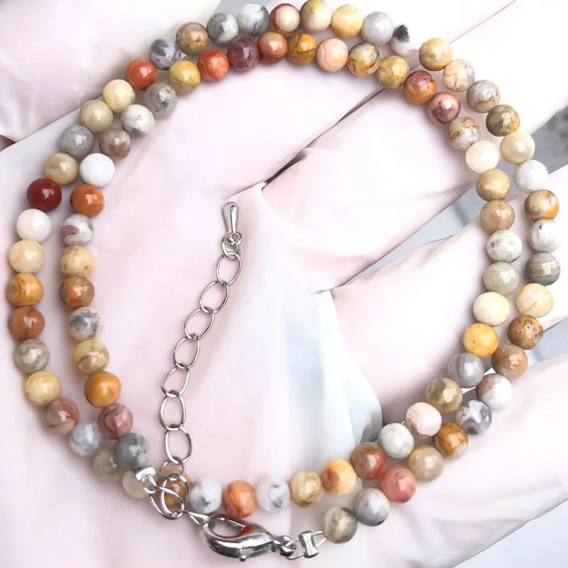 Natural Stone Bead Adjustable Necklace | Agate Opal Tigers Eye Quartz Crystal Jewelry