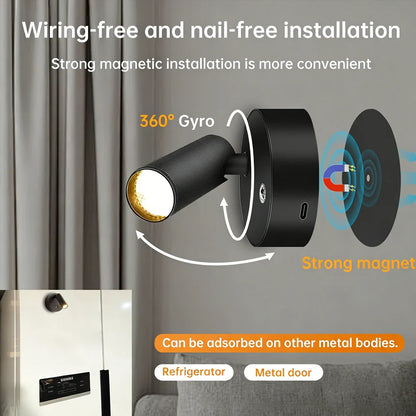 LED Light Magnetic USB Rechargeable Wall Light | Dimmable Reading Spotlight