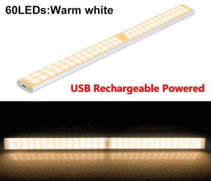 LED Under Cabinet Night Light Motion Sensor Closet Light Kitchen Bedroom Lighting Wall Lamp With Magnetic Strip USB Rechargeable