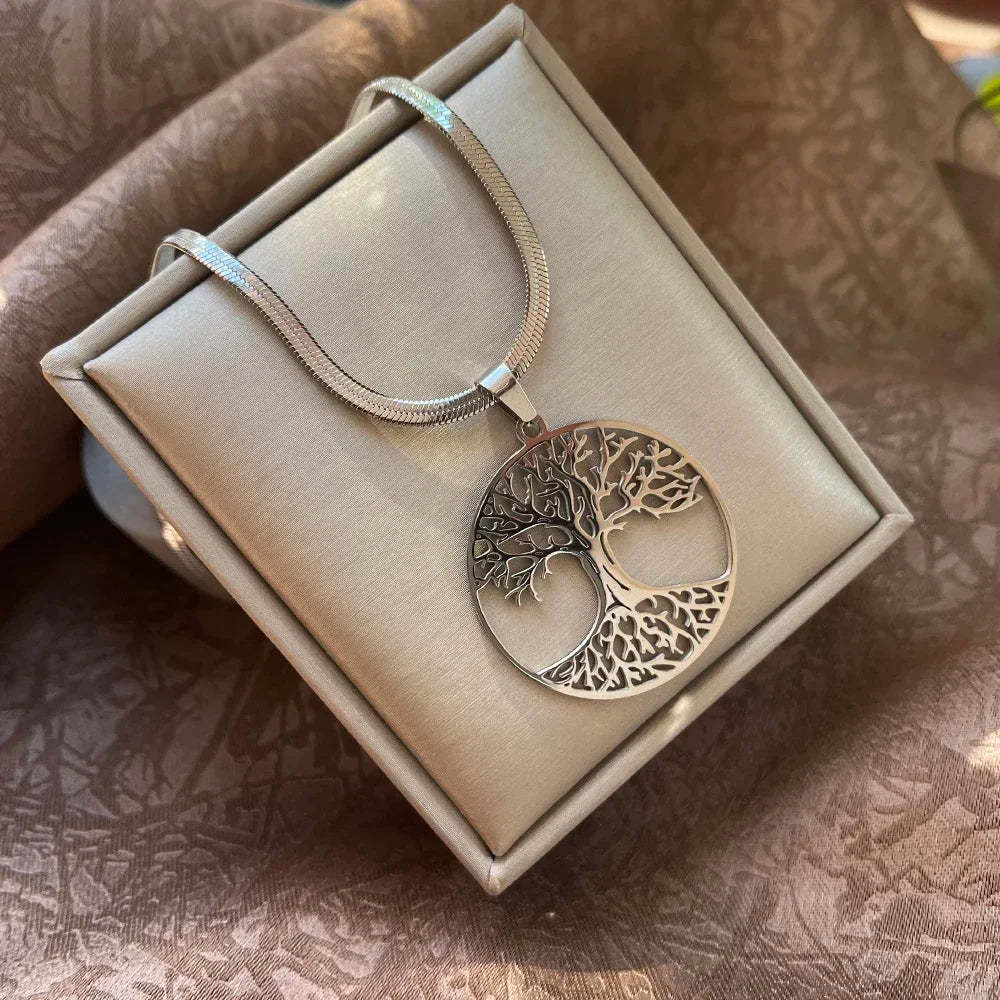 Tree of Life Pendant Necklace | Stainless Steel Family Tree Jewelry for Men and Women