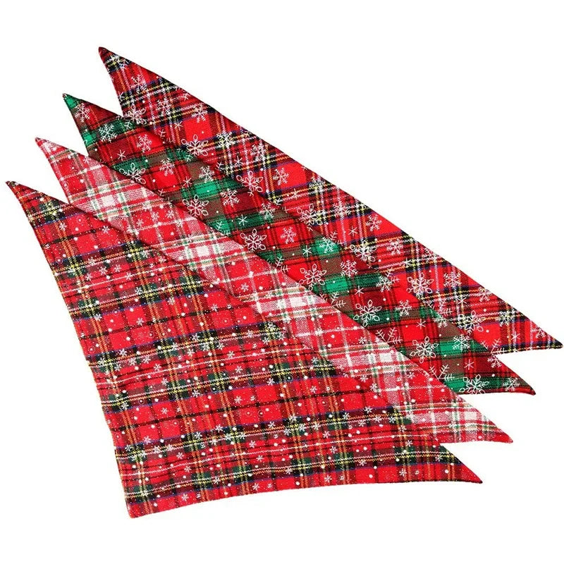 Dog Bandanas Large Pet Scarf Christmas Snow Print Dog Cotton Plaid WashableBow Ties Collar Cat Dog Scarf Large Accessories