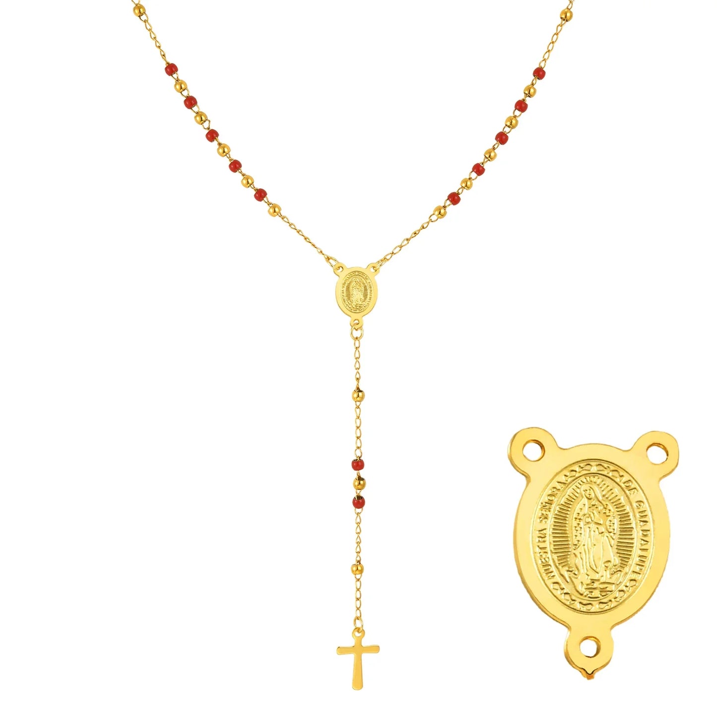 Colored Bead Y-Shaped Cross Necklace | Stainless Steel Catholic Rosary Jewelry for Women