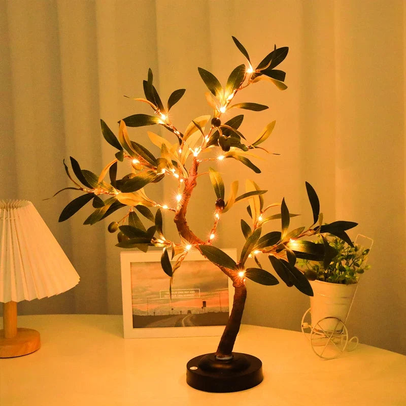LED Tree Lights Green Battery Table Lamp Indoor Outdoor Bedroom Living Room Decor