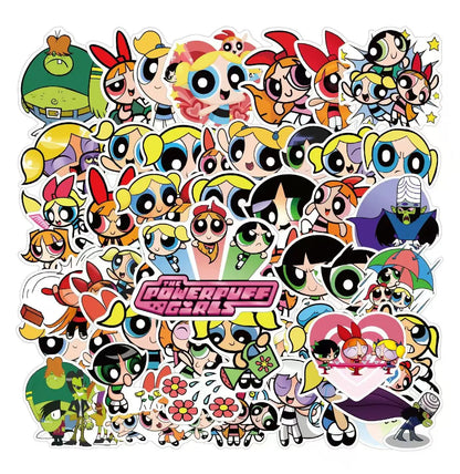 50 PCS Powerpuff Girls Graffiti Waterproof Sticker Set | Luggage, Laptop, Helmet Decor