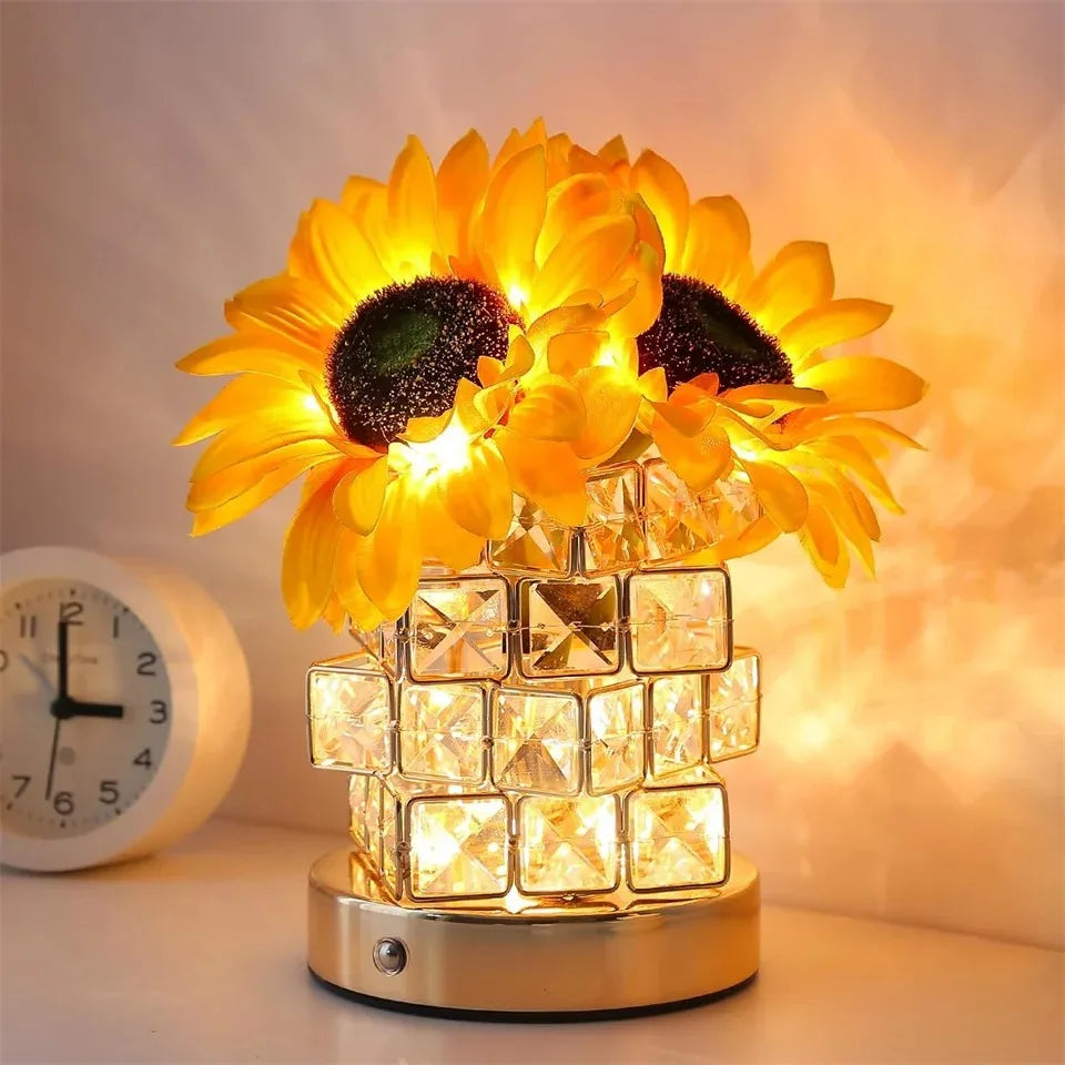 Sunflower LED Table Lamp | Rechargeable 3-Color Dimmable Touch Night Light Decor