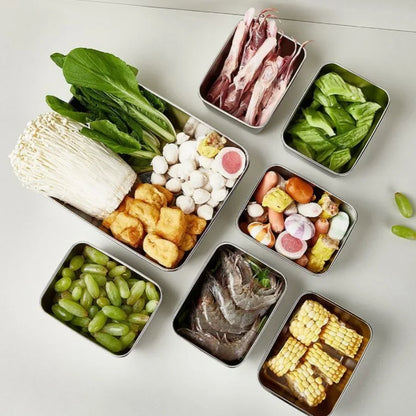 Thickened Square Plate Stainless Steel Rectangular Food Storage Pan With Lid Commercial Dish Tray Freshing Lunch Box Container
