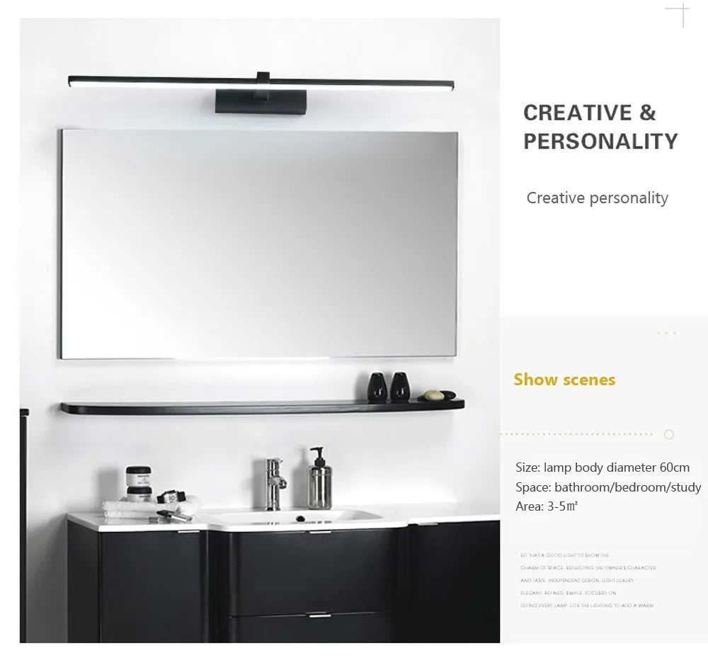 LED Bathroom Mirror Light – Waterproof Wall Lamp for Makeup Vanity in White/Black