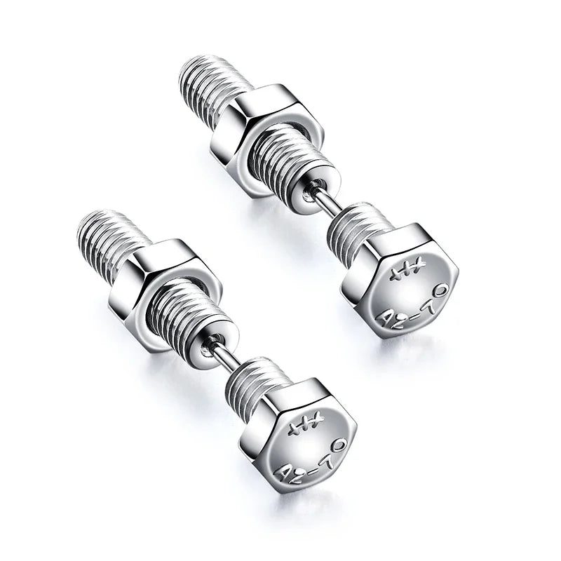 Gothic Stud Earrings Set | Unisex Stainless Steel Punk Screw Earrings