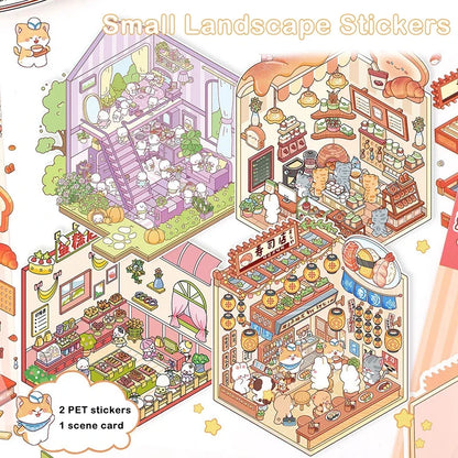 3D Simulation Cabin Stickers Set | Creative Cartoon DIY Landscape Decals for Kids