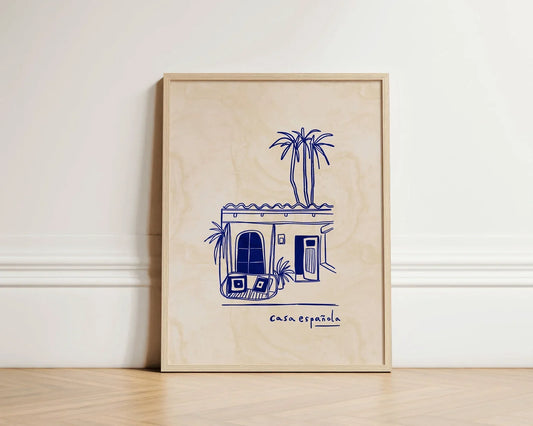 Casa Española Estampado, Estilo Tinta Corrida, Arte de Pared Retro Español, Decoración Estética de Verano Casa España, Pared de Galería Inspiración para el Hogar sin enmarcar