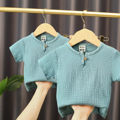 Kids Cotton Linen Long Sleeve T-Shirt – Soft Casual Top for Babies and Toddlers, Unisex Summer Wear
