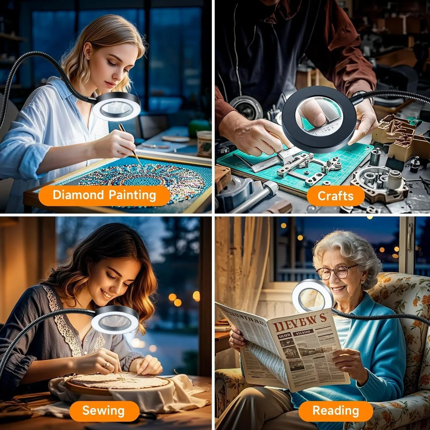 10X Magnifying Desk Lamp | LED Gooseneck Clamp Light with 3 Color Modes