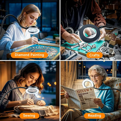 10X Magnifying Desk Lamp | LED Gooseneck Clamp Light with 3 Color Modes