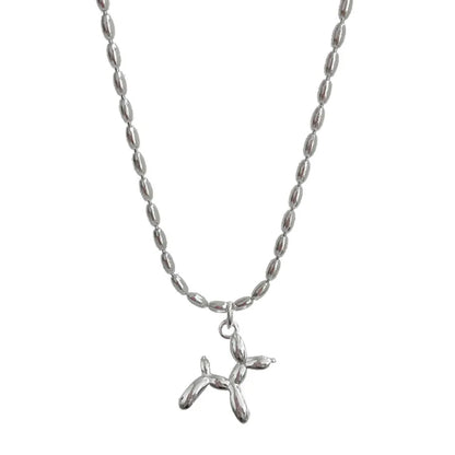 Silver Balloon Dog Pendant Necklace | Cute Animal Charm Jewelry