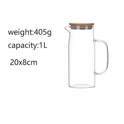 Nouvelle bouilloire en verre épaissi de 1000 ml/1500 ml avec couvercle en bambou et filtre, peut être ajoutée à la bouilloire pour jus et café
