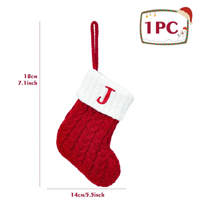 Christmas Socks Knitting Snowflake Letter Stocking Christmas Decoration for Home 2024 Xmas Tree Ornament Gift Navidad Natal A-Z