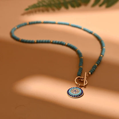 Colorful Stone Choker Necklace | Round Evil Charm Pendant for Women